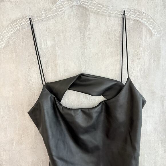 ALIX NYC Black Faux Leather Bodysuit Size M Open Back Cutout Spaghetti Straps - Picture 5 of 16